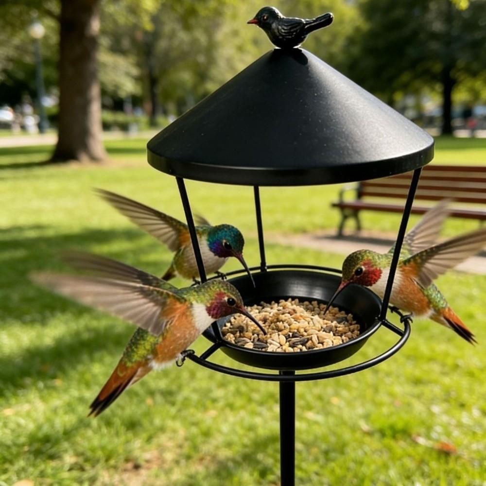 Weatherproof Standing Bird Feeder Spill Guard Large Capacity Bird Feeder Tray Anti-Waste Wild Feeding Station
