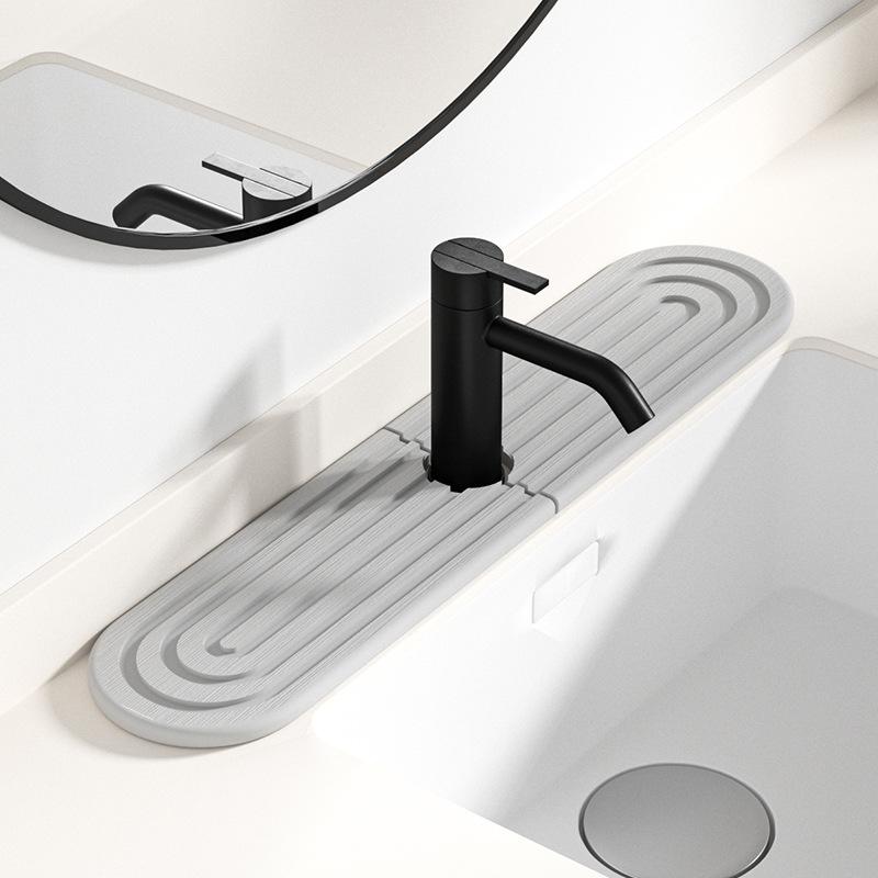 Faucet Mat for Kitchen Sink  Long Diatomite Fast Drying Stone Sink Tray, Super Absorbent, Faucet Splash Guard for Bathroom Counter