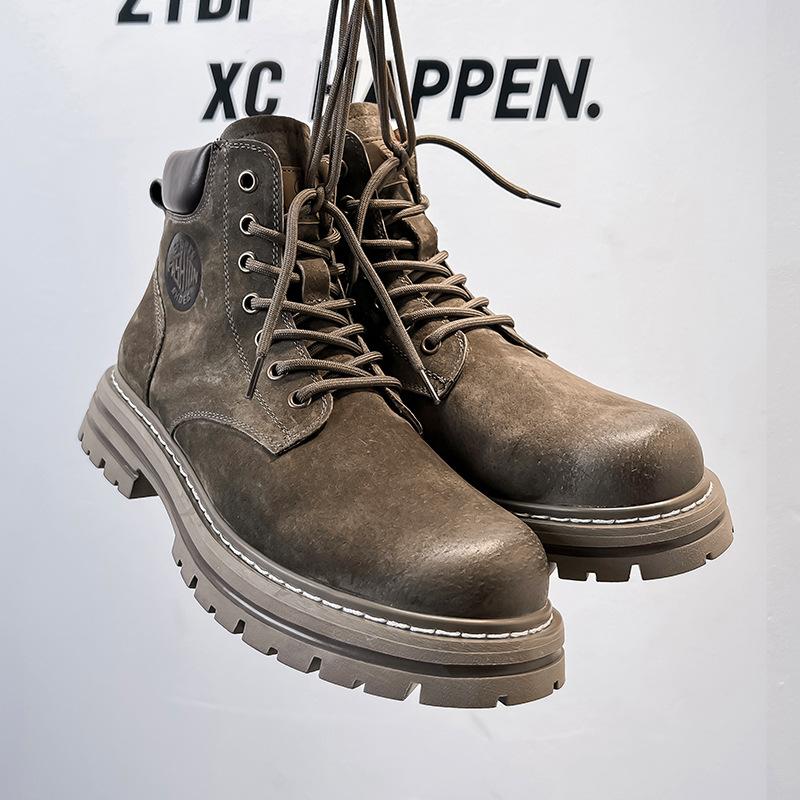 Amerikanische Retro-Martin-Stiefel für Herren mit Fleece zum Warmhalten 2024 Partner-Modelle mittelhohe Overalls-Stiefel trendige Schuhe 6516-A