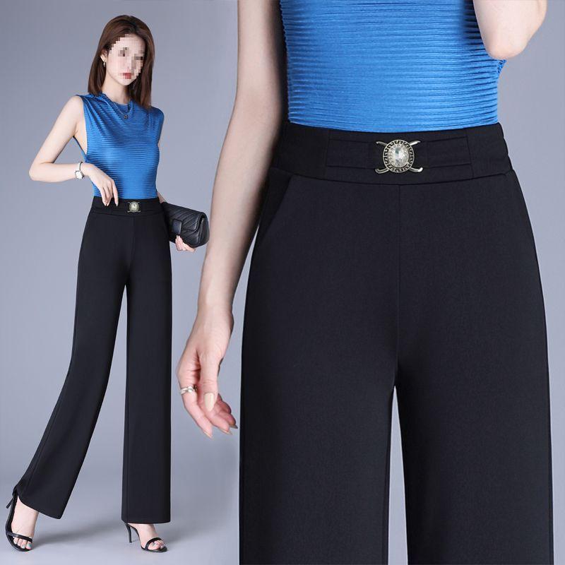 Women's Plus-Size High-Waisted Slim-Fit Pants: Flattering Straight-Leg Design for Spring & Autumn