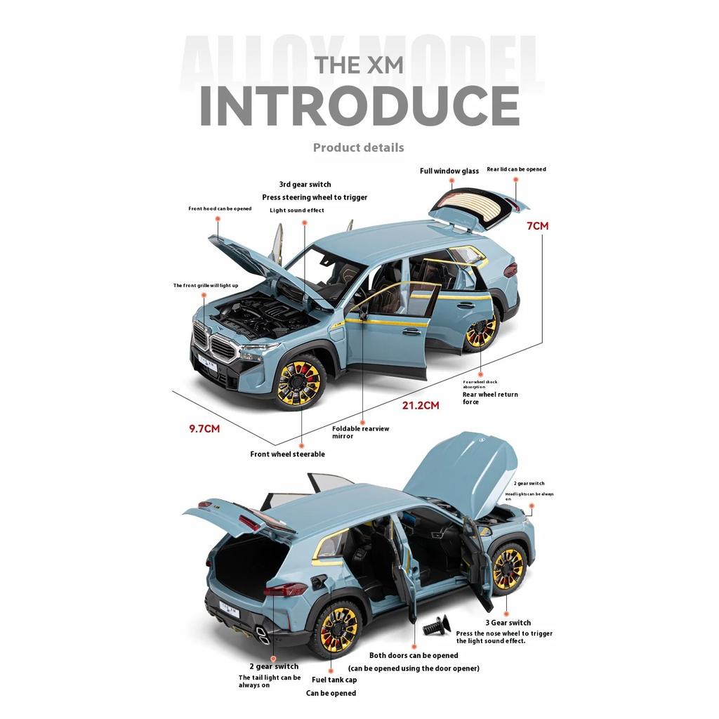 Simulation 1/24 BMW THE-XM Alloy Car Model, Door-opening Car Model Ornaments, with Sound and Lights for Boys Toy Car Birthday Gift