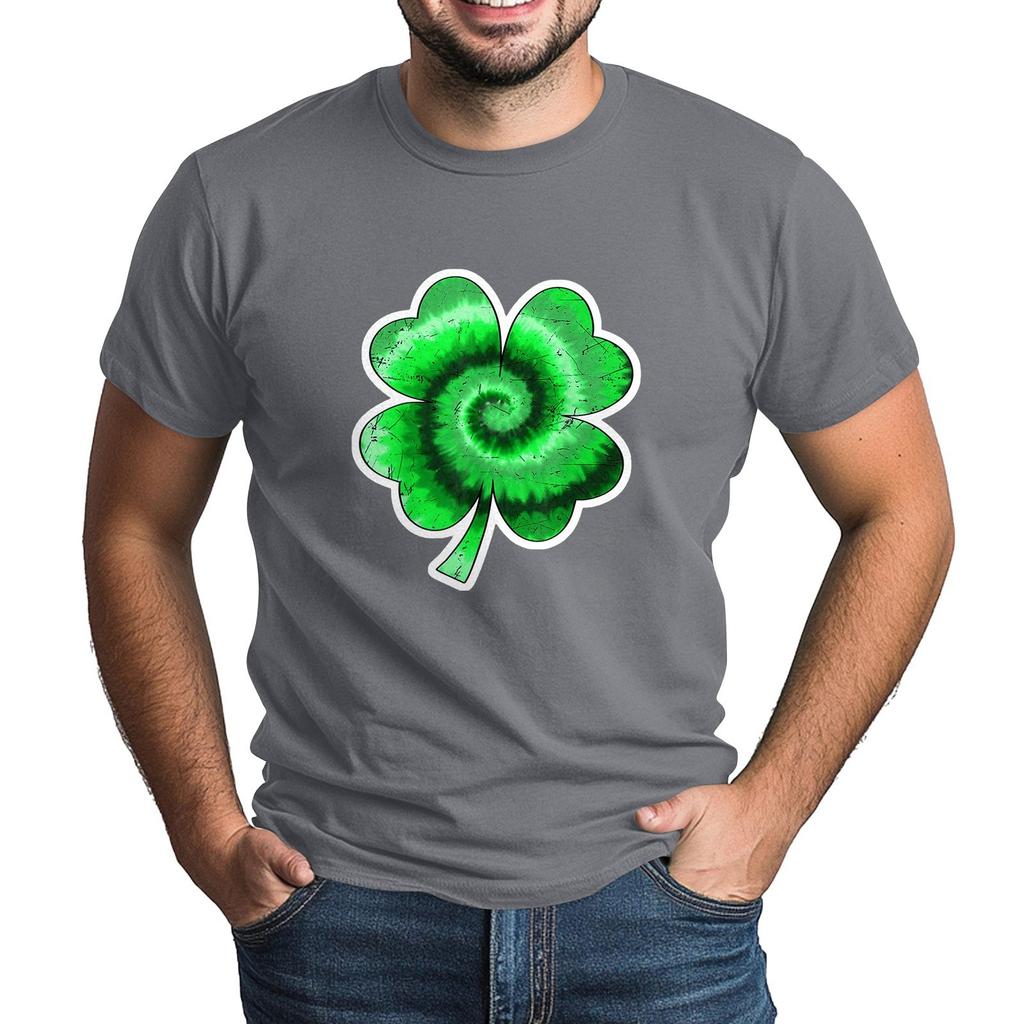 St. Patrick's Adult Green Crew-neck Short-sleeved Printed Green Three-leaf T-shirt