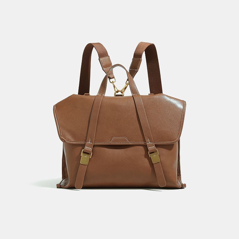 

Ceirihe Sunson Series Travel Briefcase Backpack Female Work Clothing Computer Bag Vegetable Tanning Leather Crossbody Backpack Sandalwood small size