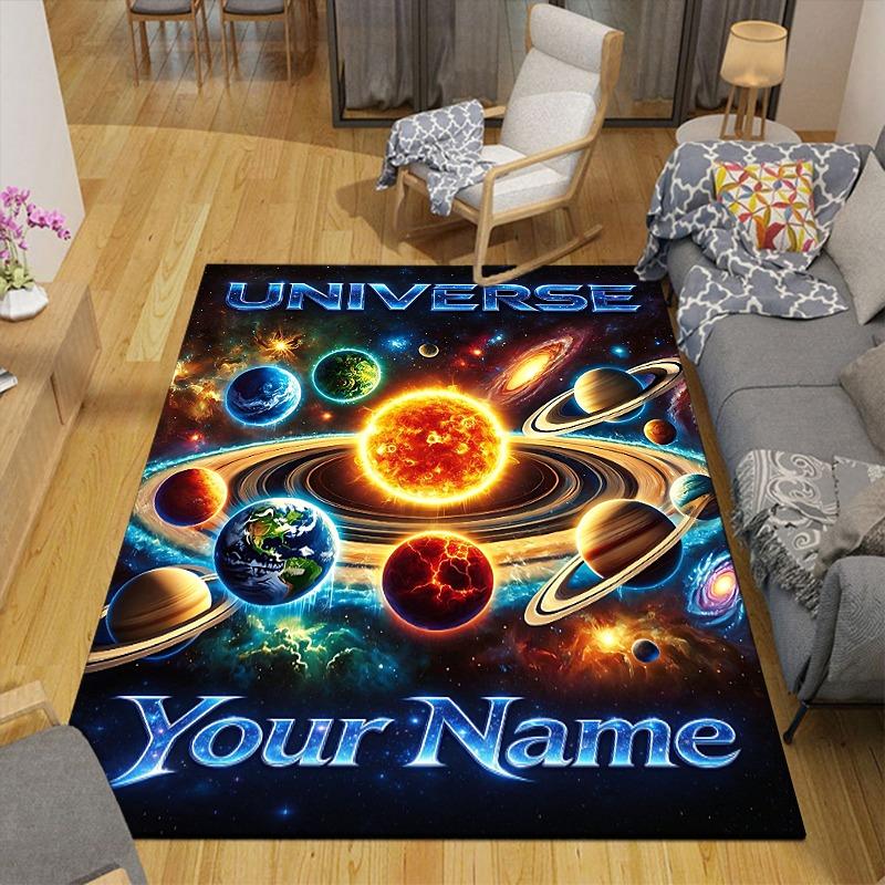 Custom 1Pc Universe Galaxy Flannel Personalized Rug Non Slip Floor Mat Soft Carpet for Living Bedroom Office Home Decor Gift