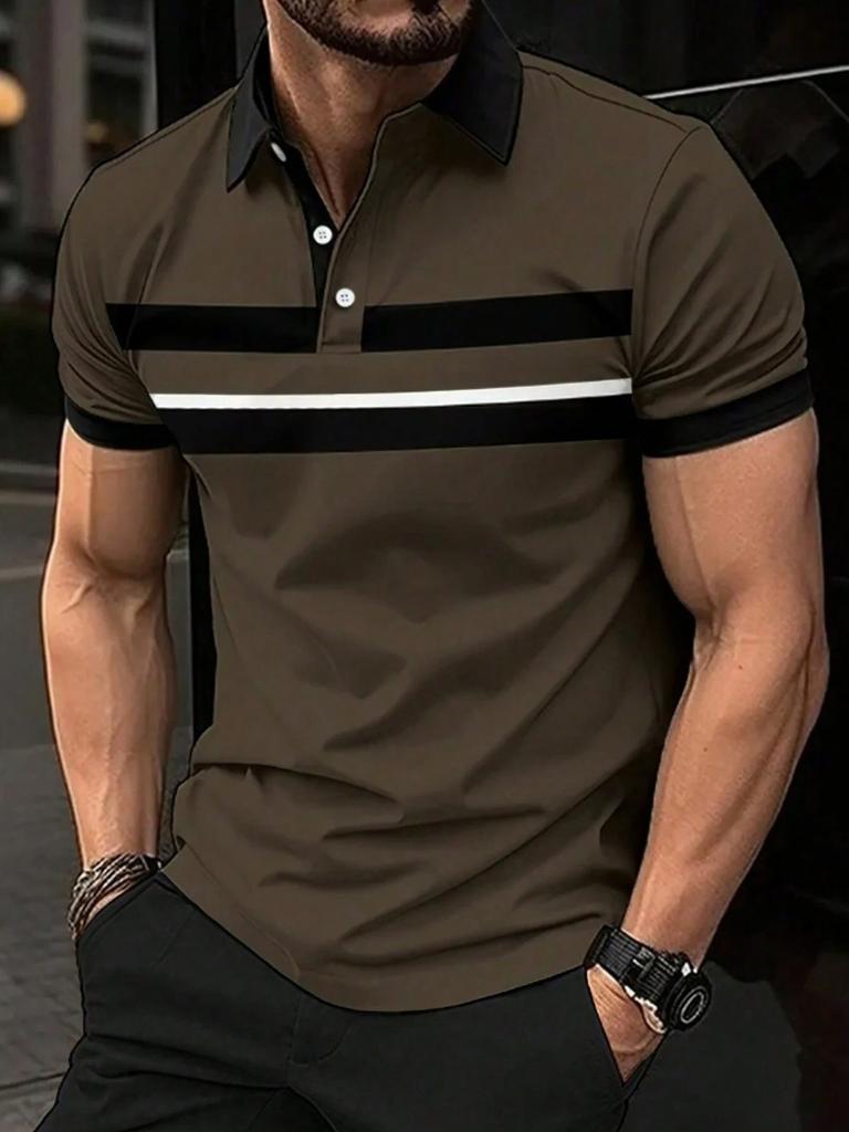 Modern Short Sleeve Striped Polo Shirt, Casual & Versatile for Daily Wear