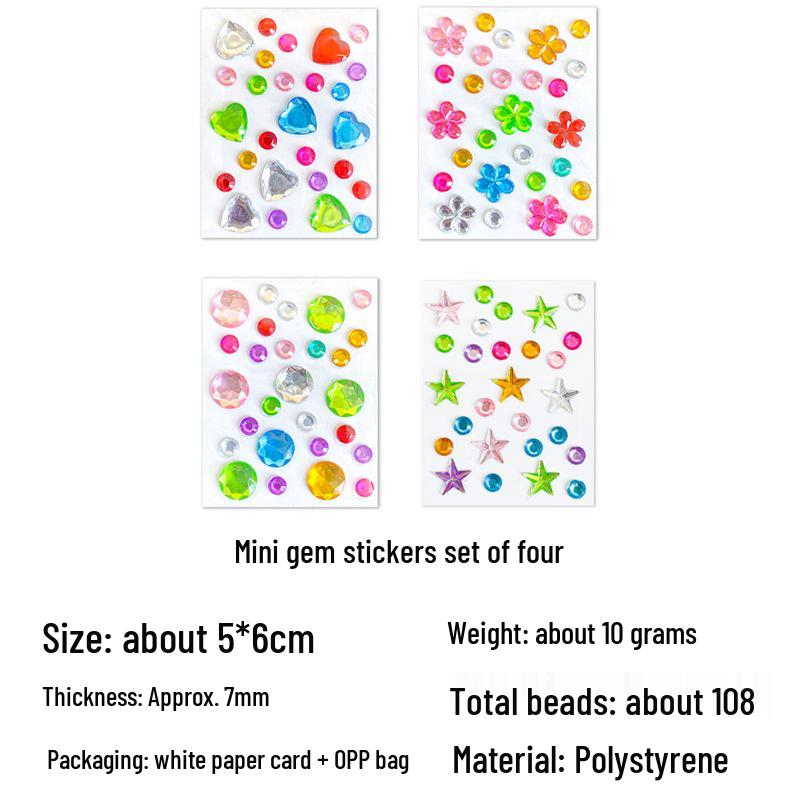 Gem Stickers: Kids' 3D Acrylic Crystal DIY Rhinestone Decorations, Colorful Cross-Border Designs for Girls