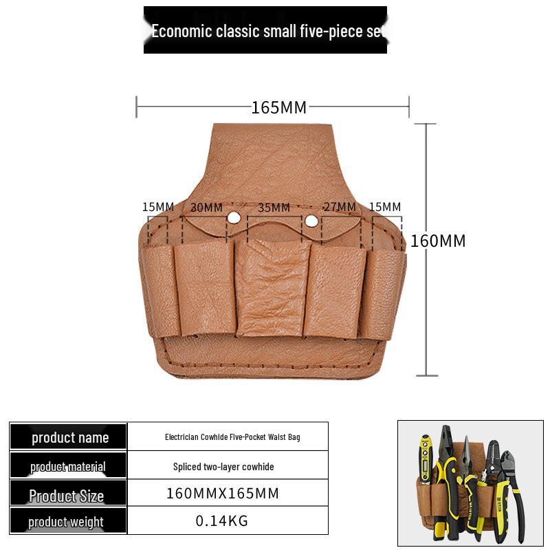 Men's Genuine Cowhide Tool Belt: Multifunctional, Sturdy, Waist-Worn Repair Kit with Five Pieces.