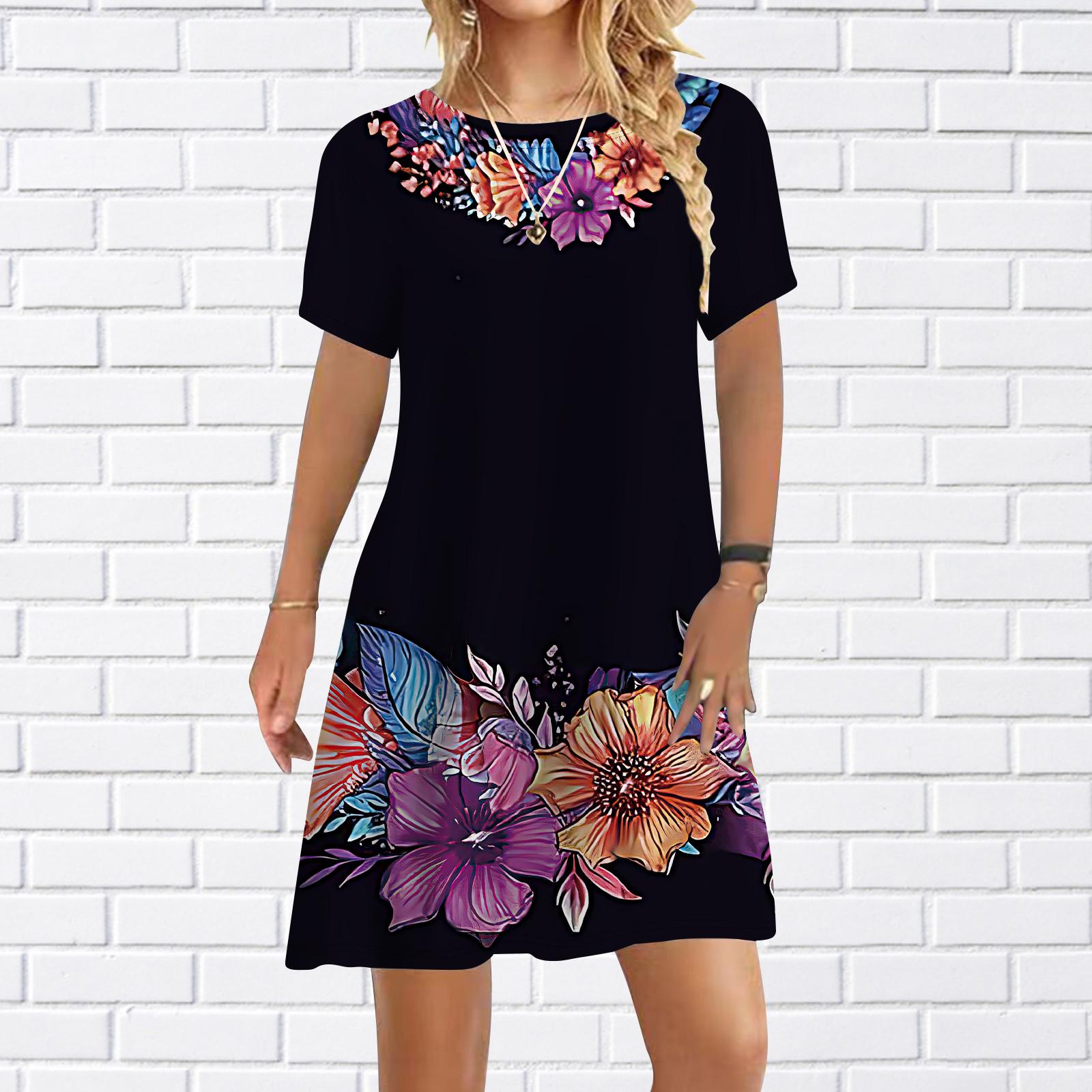 

Женское повседневное платье, летние темно-синие платья с принтом бабочки для женщин, платье с коротким рукавом и круглым вырезом, большие размеры XS чёрный