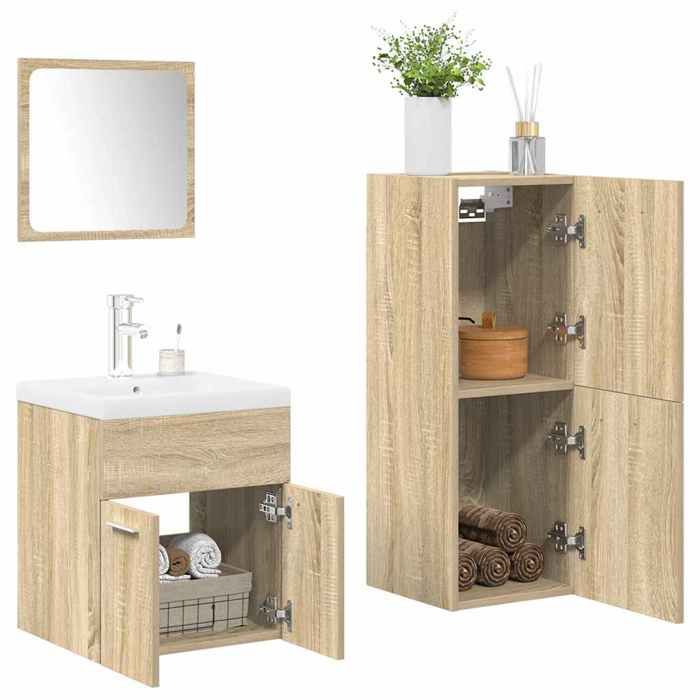 VidaXL Bathroom Furniture Set 4 Pcs Sonoma Oak, Bathroom Cabinet, Toilet Storage Cabinet, 3325026