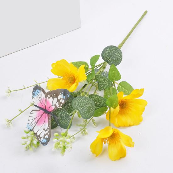 Yousheng Artificial Wildflowers Bouquet Fake Flower Eucalyptus Stem with Butterfly Faux Silk Floral Arrangement for Farmhouse Table Centerpiece Home