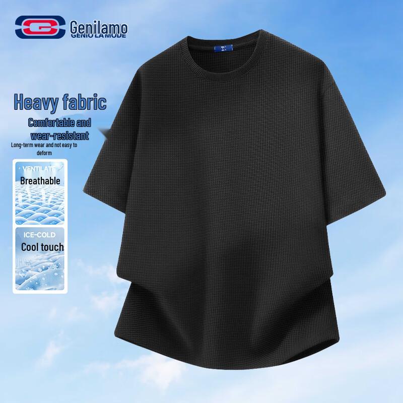 GENIOLAMODE Men s Loose Heavy Waffle Short Sleeve T-Shirt M