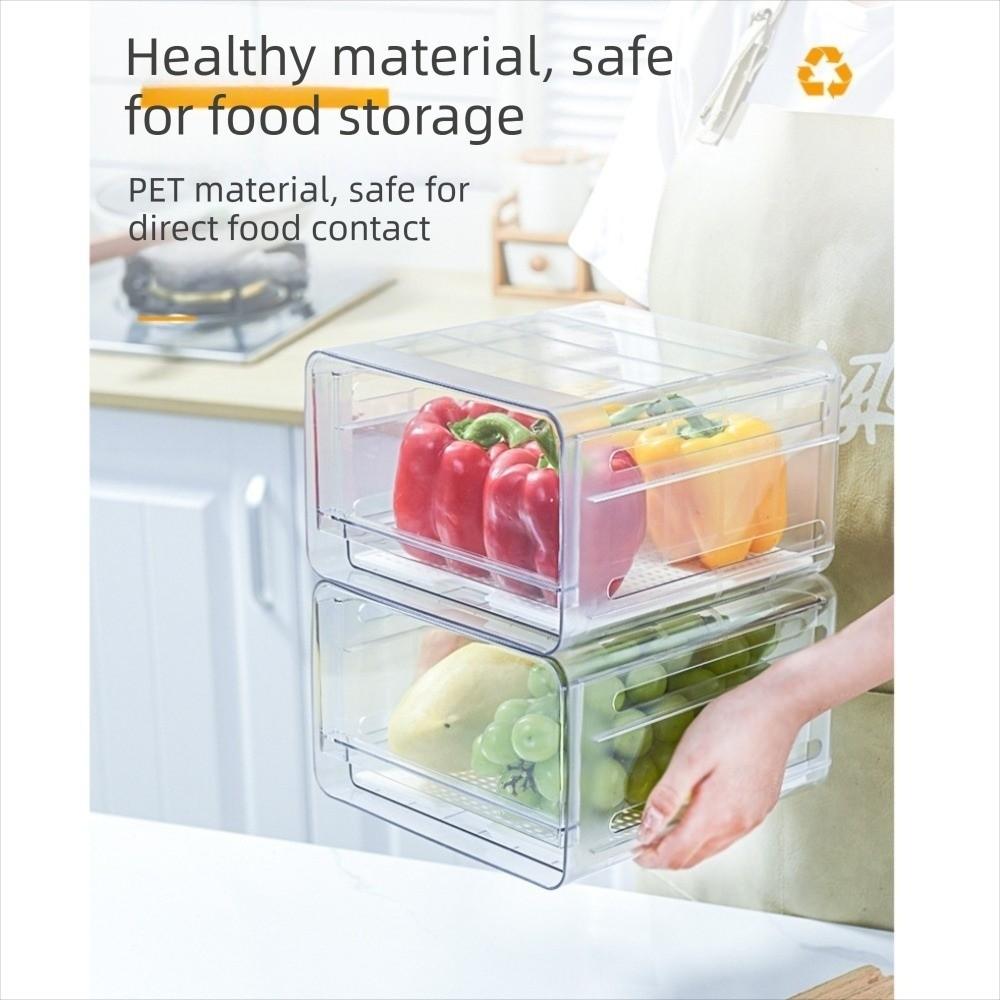 Transparent Food Storage Drawer Stackable Fresh Keeper Bin Vegetable Fridge Organizer Household