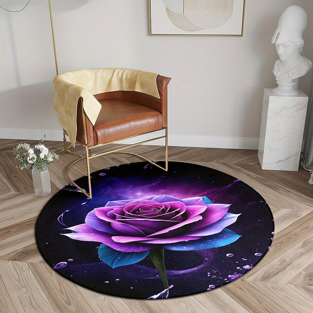 Luxurious Purple Rose Flower Pattern Round Shape Floor Mats Kitchen Hallway Runner Rug Bedroom Living Room Soft Carpet Non-slip Area Rug