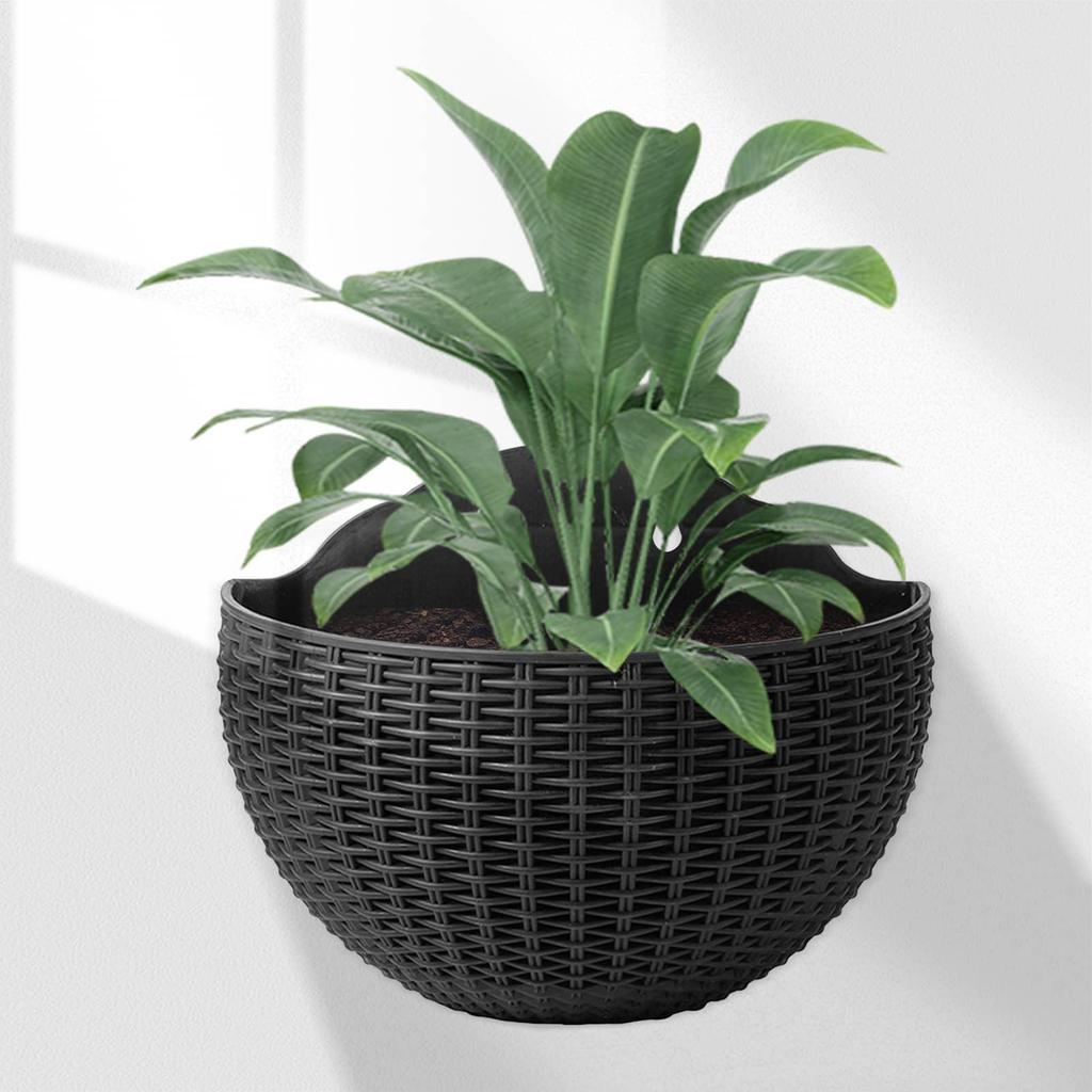 Wall Planter Imitation Rattan European Style Semicircle Plant Baskets Wall Decorations for Balcony Fence Indoor Outdoor Home