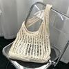 Solid Color Knitting Shoulder Bag Hollow Out Versatile Bohemian Crochet Tote Bag Large Capacity Casual Woven Handbag Women
