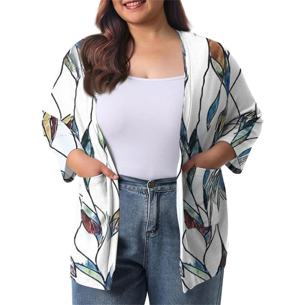 Women's Fall And Winter Fashion Casual Soild 3/4 Sleeve Mid-Length Cardigan Jacket