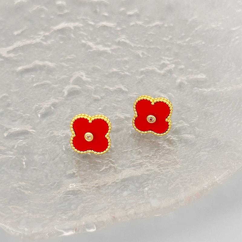 High-End Color Four-Leaf Clover Zircon Inlaid Earrings Design Stud Earrings