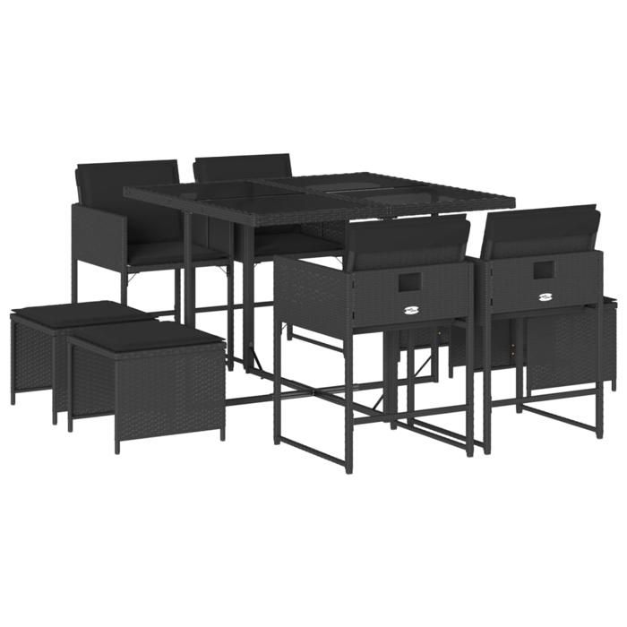 VidaXL Ensemble à Manger de Jardin avec Coussins 9 pcs, Table et Chaises à Dossier Rabattable, Meubles d'Extérieur Patio 3211315