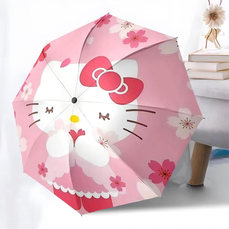 1pc Hello Kitty Cherry Blossom Umbrella - Automatic Opening & Closing, Portable 3-Fold Design, 8-Bone Iron Frame, Outdoor Umbrella, Perfect Gift for F