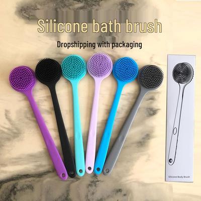 Silicone Long Handle Bath Brush - Exfoliating Back Scrubber with Soft Bristles