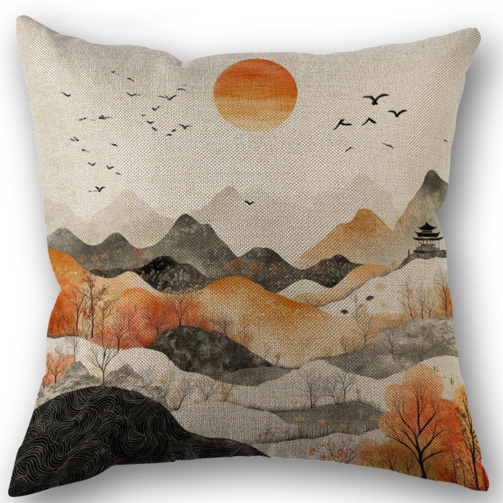 Boho Mountain Watercolor Art Print Pillowcase Wedding Decorative Linen Pillow Case For Home Pillow Cover 45X45(One Sides)