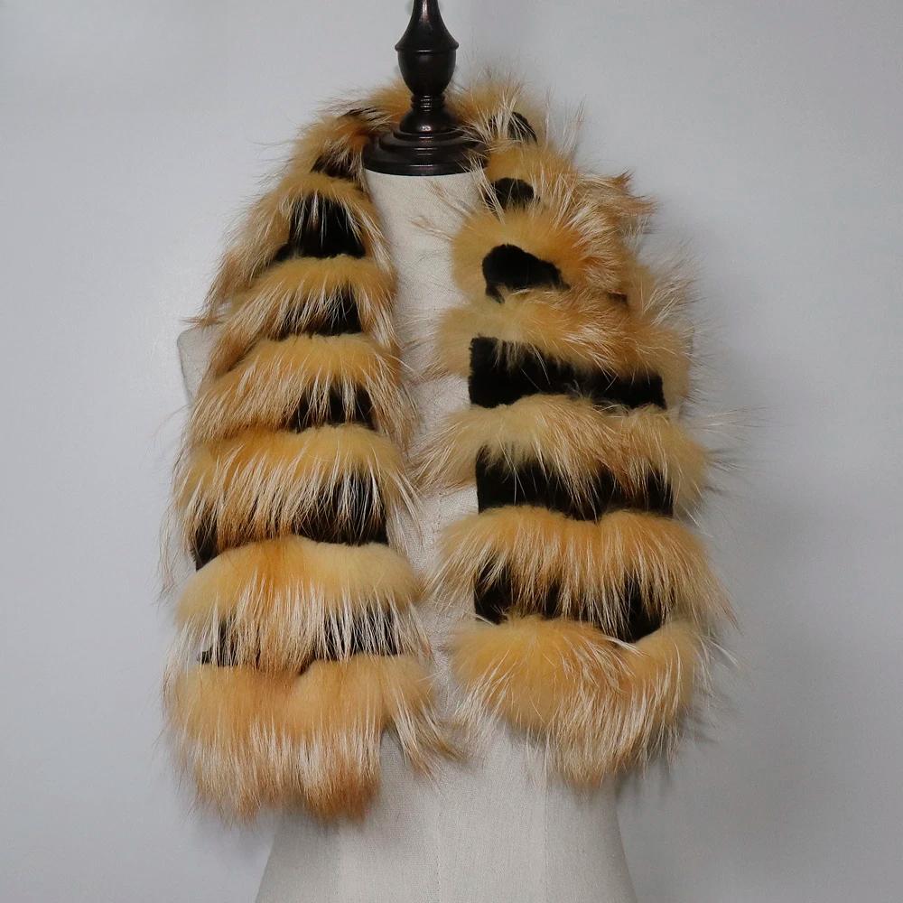 Winter Real Fox Fur Scarf Women Full Pelt Warm Natural Rex Rabbit Fur Scarves Female Thick Quality Real Fox Fur Muffler