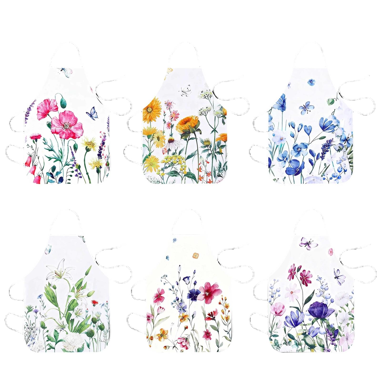 

Набор из 6 фартуков с цветочным и бабочковым принтами, изготовленных из полиэстера, подходит для приготовления пищи на кухне и в качестве защитной одежды.