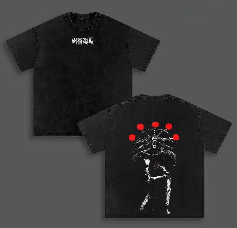 Manga Jujutsu Kaisen Makora Tshirt Fushiguro Megumi Vintage Washed T Shirt Summer Short Sleeve Cotton Tees Tops Men Clothing