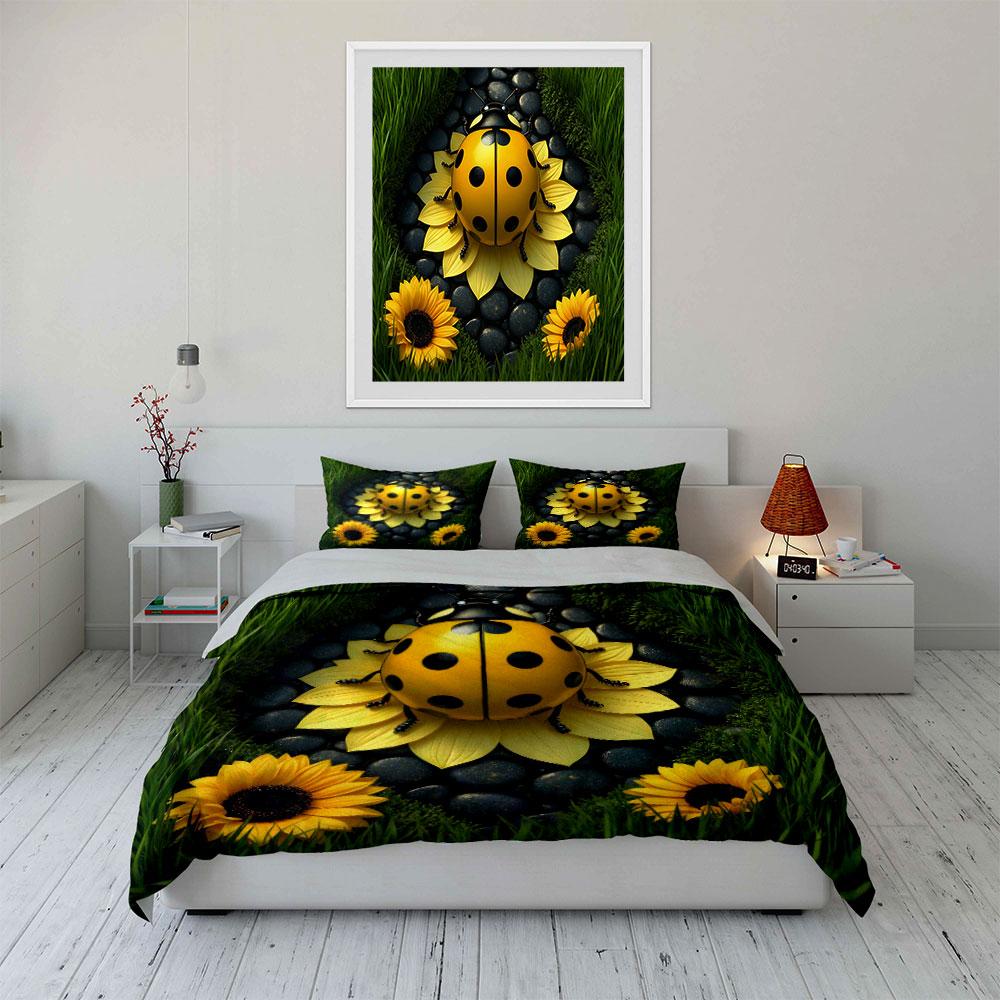 Ladybug-Themed Home Garden Decor Set  Kid'S And Adults' Bedroom Decor, Exquisite Three-Piece Bedding Set Gift