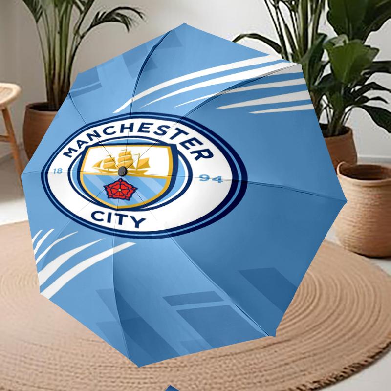 Manchester City Theme Automatic Umbrella, Lightweight & Portable, 8 Rib, Perfect for Outdoor Travel, Birthdays, Christmas, Gifts.