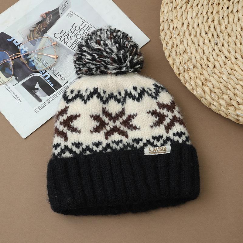 Korean Version of Autumn and Winter Hat for Women's Big Head and Face Slim Knitted Hat Rabbit Hair Ear Protection Warm Hat Plus Wool Yarn Hat