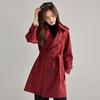 Spring new Ankola red trench coat double-breasted silhouette temperament classic casual long coat women 22397