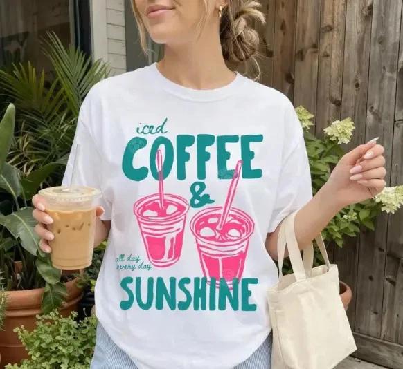 Iced Coffee Sunshine Shirt Summer Vibes Graphic Tee S
