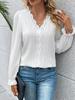 Chunqiu Women's Solid Color Long Sleeved Casual Striped V-neck Lace Top with Patchwork Hollowed Out Women's Shirt