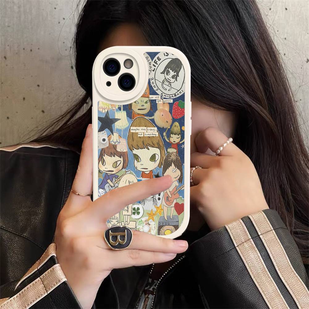 Y-yoshitomo Nara-A Retro Art PU Leather Phone Case For IPhone 16 15 14 13 12 11 Pro Max Plus Back Fundas