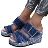 Women Shoes Casual Fashion Vacation Daily Wear Summer Newspaper Buckled Denim Wedge Slippers Sandals