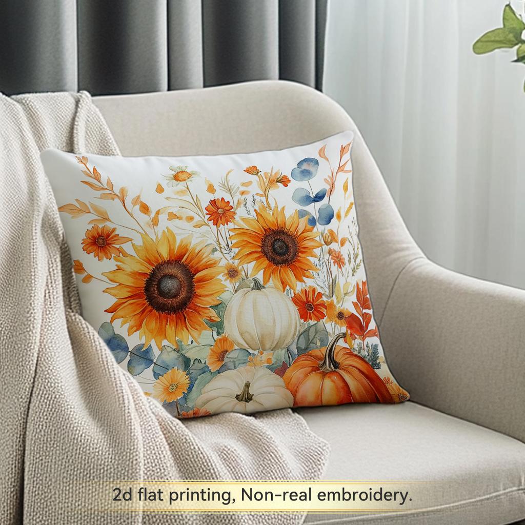1pcs Autumn Pumpkin Sunflower Cushions Pillowcase Polyester Cushion Cover Throw Pillow Pillowcover Home Car Sofa Decor