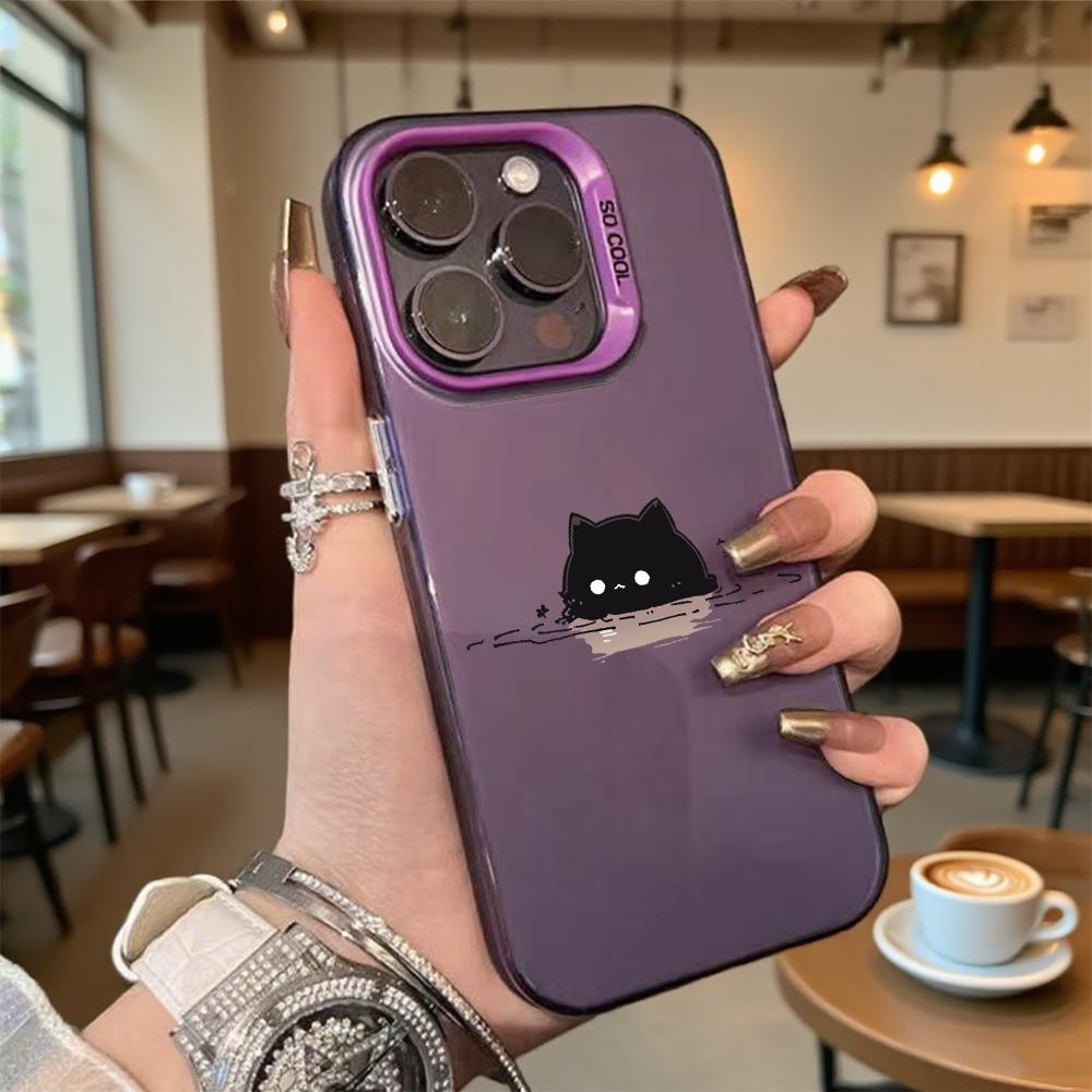 Cute Black Cat in Water Hard Phone Case for Iphone 16 15 14 13 12 11 Pro Max Mini Shockproof Anti-Scratch Protective Cover