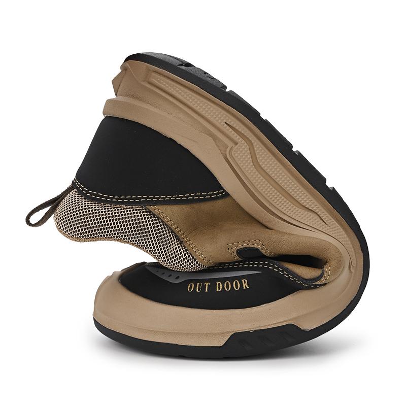 Fashion Golden Sapling Mountain Climbing Shoes Genuine Leather Outdoor Men's Casual Shoes Tactical Leisure Flats Platform Moccasins Men