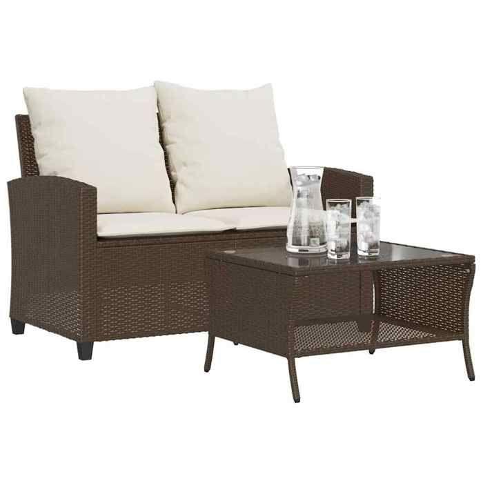 VidaXL Garden Sofa 2-seater Cushions Table Brown Wicker, Outdoor Sofa, Garden Loveseat, Sofa of 4103846