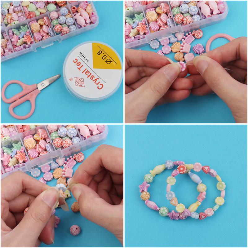 10 grids/Box Ocean Series Beading Kit with Tools Set Mixed Acrylic Plastic Loose Beads for DIY Bracelets Necklaces Handmade Set