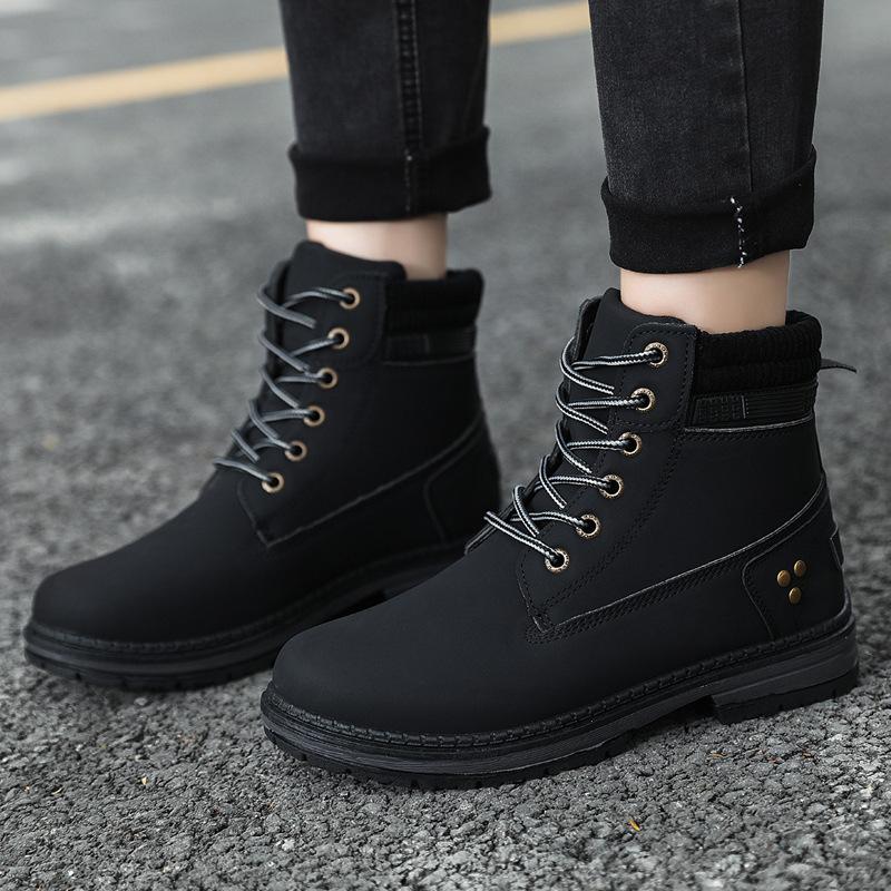 Women's Fall and Winter Outdoor Thick Bottom Boots Round Head Mid-calf Front Lace-up Single Boots