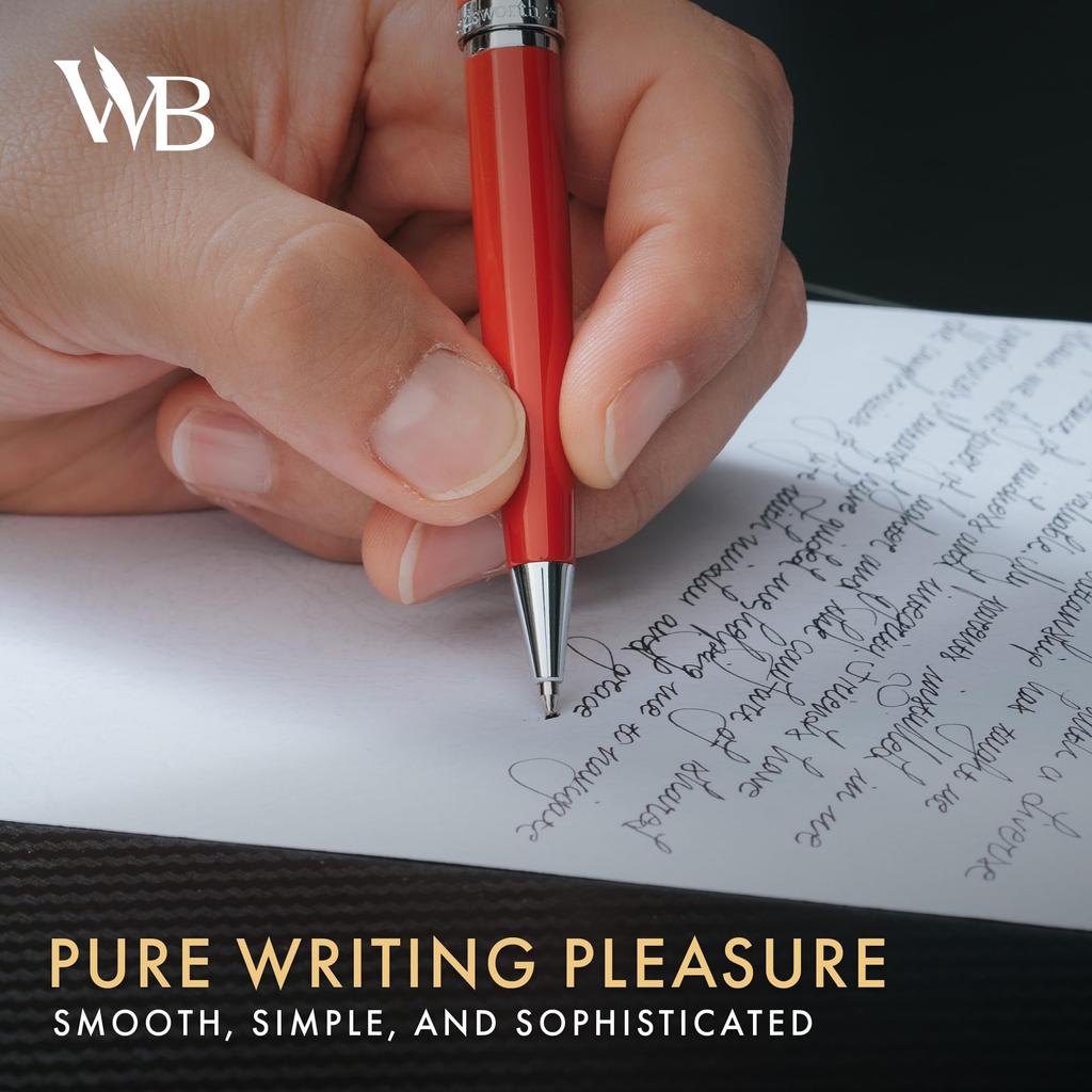 Wordsworth Black Ballpoint Pen in Red Lacquer Stunning Luxury Chrome Finish with Refillable A Perfect Gift Set for Men and & - Ink. Women. Refillable,