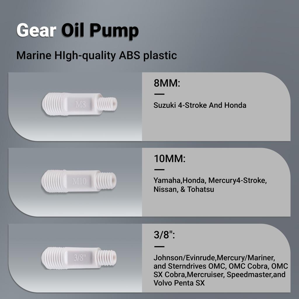 Gallon Bottle Cap And 3/8" 8mm 10mm Engine Adapters Fit Most Outboard & Sterndrives Motor Gear Oil Pump with 28mm Quart  & 38mm