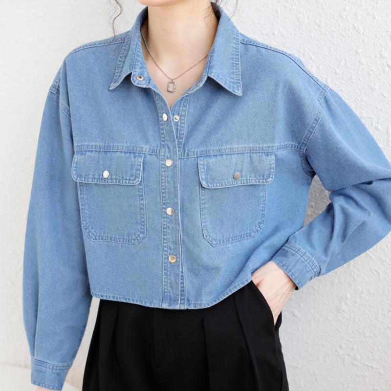 Été et Automne Nouvelle Veste Chemise en Denim pour Femmes Veste Courte Haut Fin