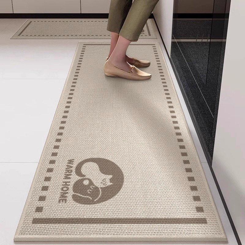 Simple Style Imitation Linen Water-absorbent Anti-slip Kitchen Mat Set High-end Long Decorative Floor Mat