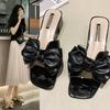 Sandals New Women's Fashion Trend Medium Heel Thick Heel Half Drag Bow One Word Drag Outer Wear Square Head