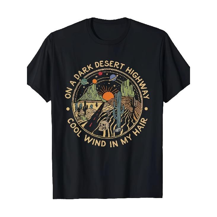 Men S Vintage Desert Highway Tee - A Comfortable Retro-Style T-Shirt Featuring a Cactus And Desert Design Along with The Phrase On a Dark Desert S чёрный