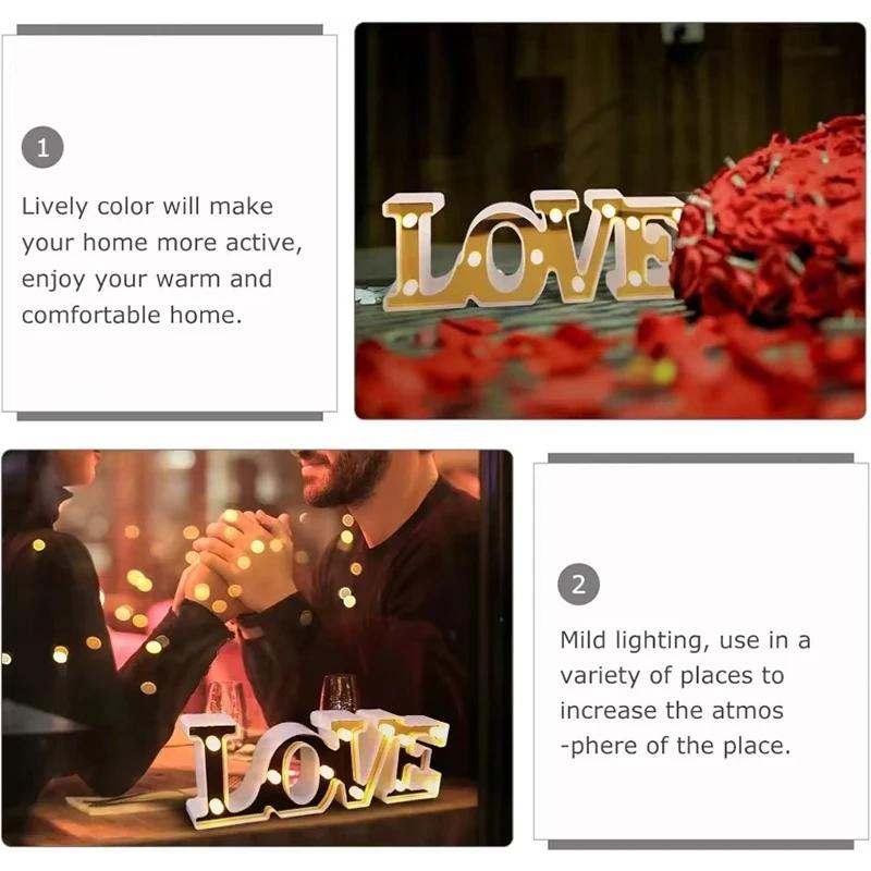 Valentine's Day LOVE LED Sign Lights Romantic Letter Lights Home Desktop Decoration Wedding Atmosphere Props Holiday Party Decor