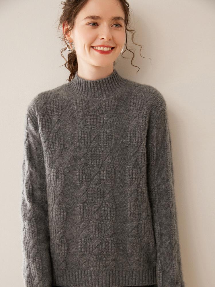 Women's Heavyweight Jacquard Cashmere Half-High Collar Long-Sleeve Sweater - Autumn/Winter Knit Pullover